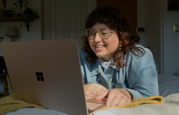 A girl is using the computer