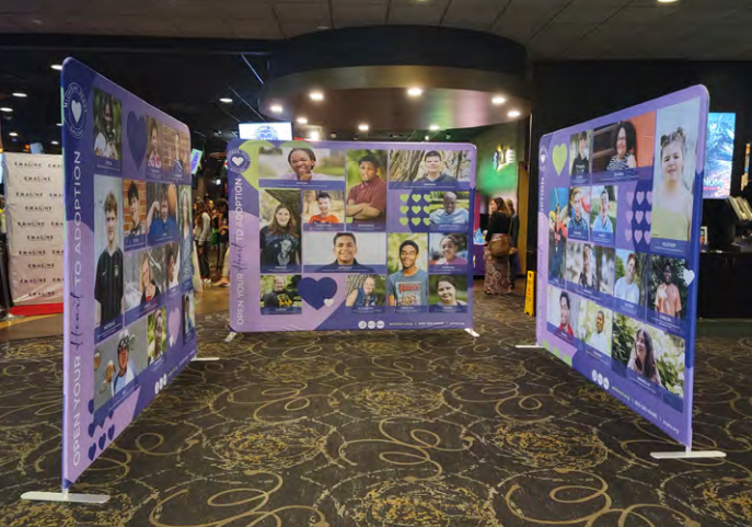 Three-panel display of multiple youth portraits