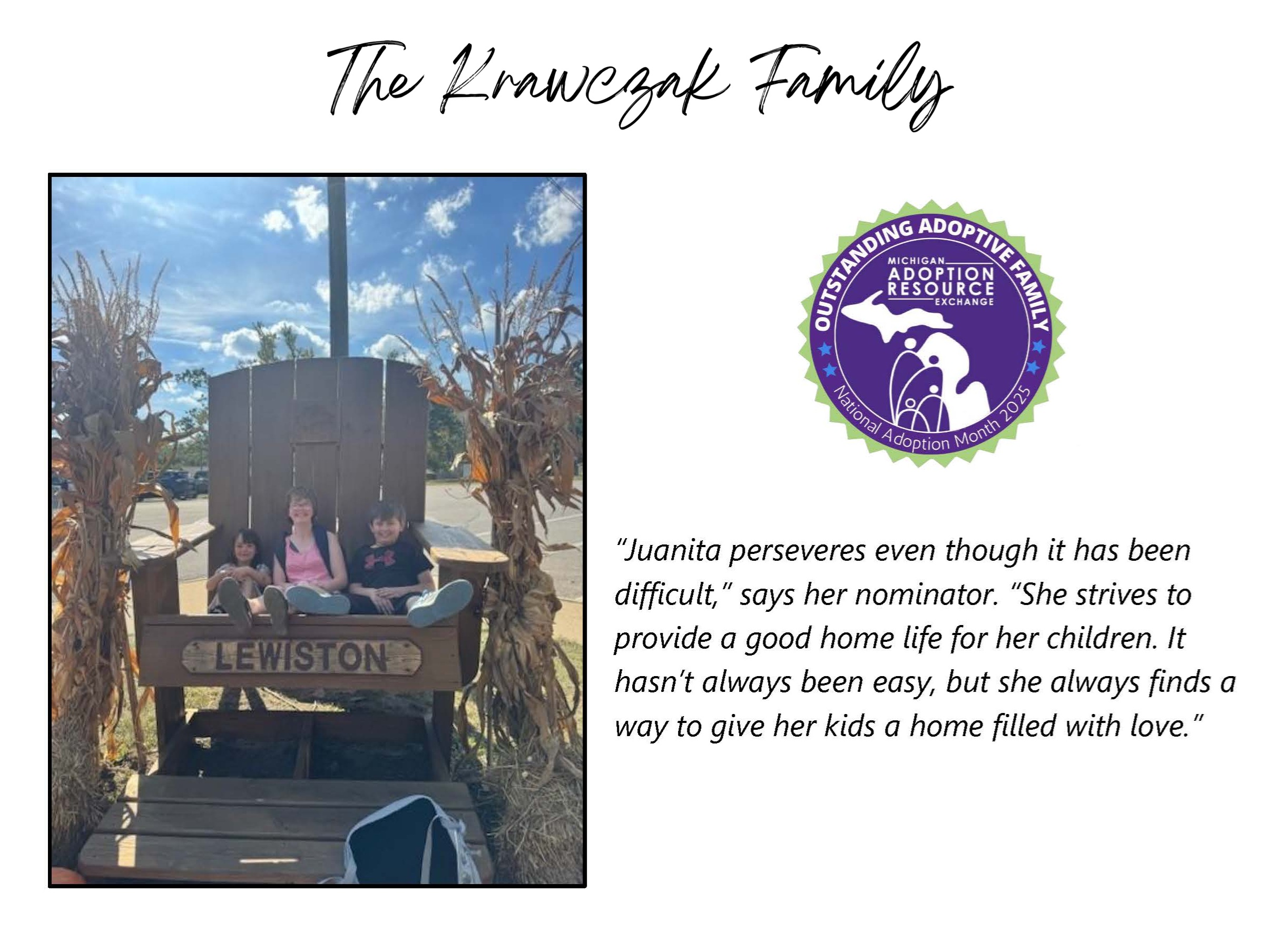 Photo and award for the Krawczak family